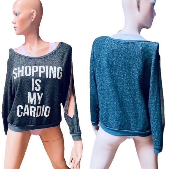 SHOPPING is my CARDIO Split SLEEVE SWEATSHIRT M - Picture 1 of 16